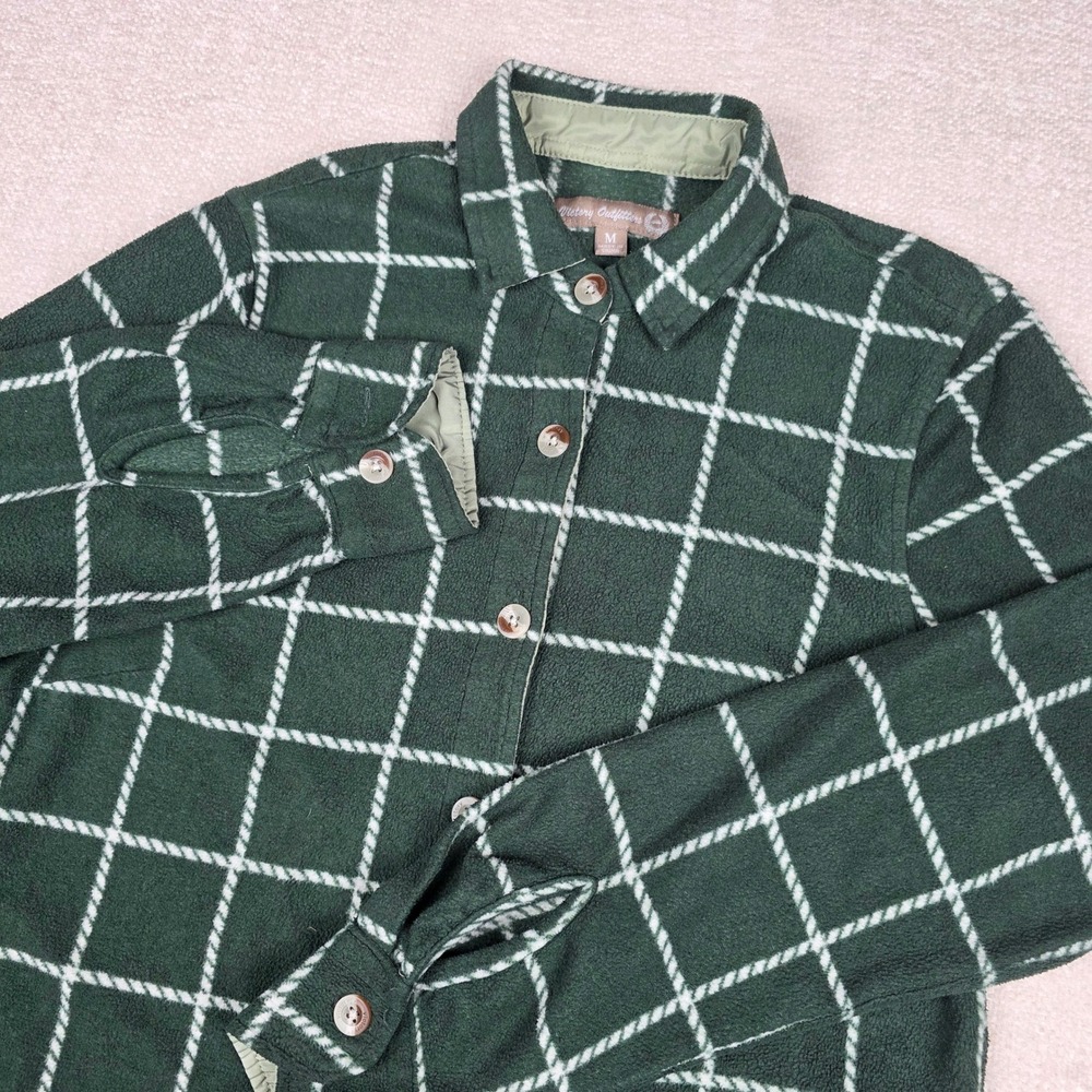 Victory Outfitters Womens Green Windowpane Plaid Fleece Button Down Shirt Size M